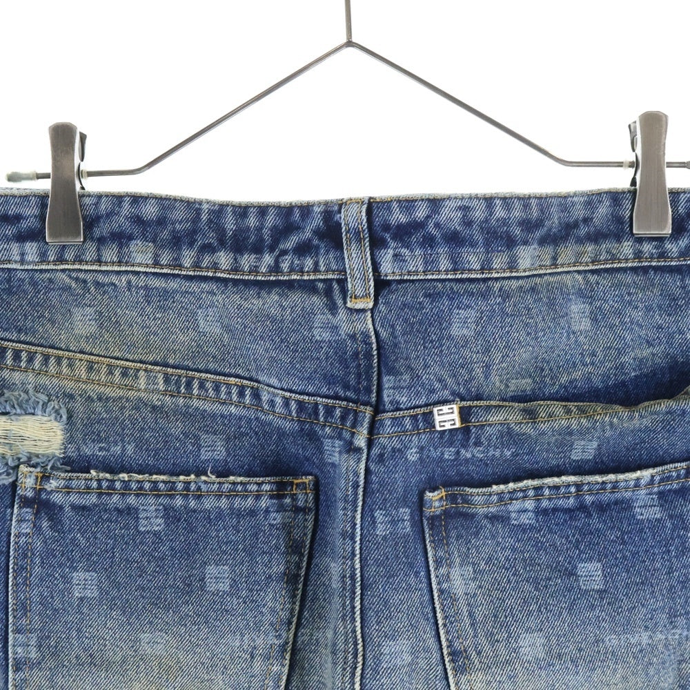GIVENCHY(ジバンシィ) LOGO PRINT VINTAGE DISTERESSED DENIM MINI SKIRT ロゴプリント ヴィンテージ加工 デニムミニスカート レディース インディゴ BW40KR5Y64