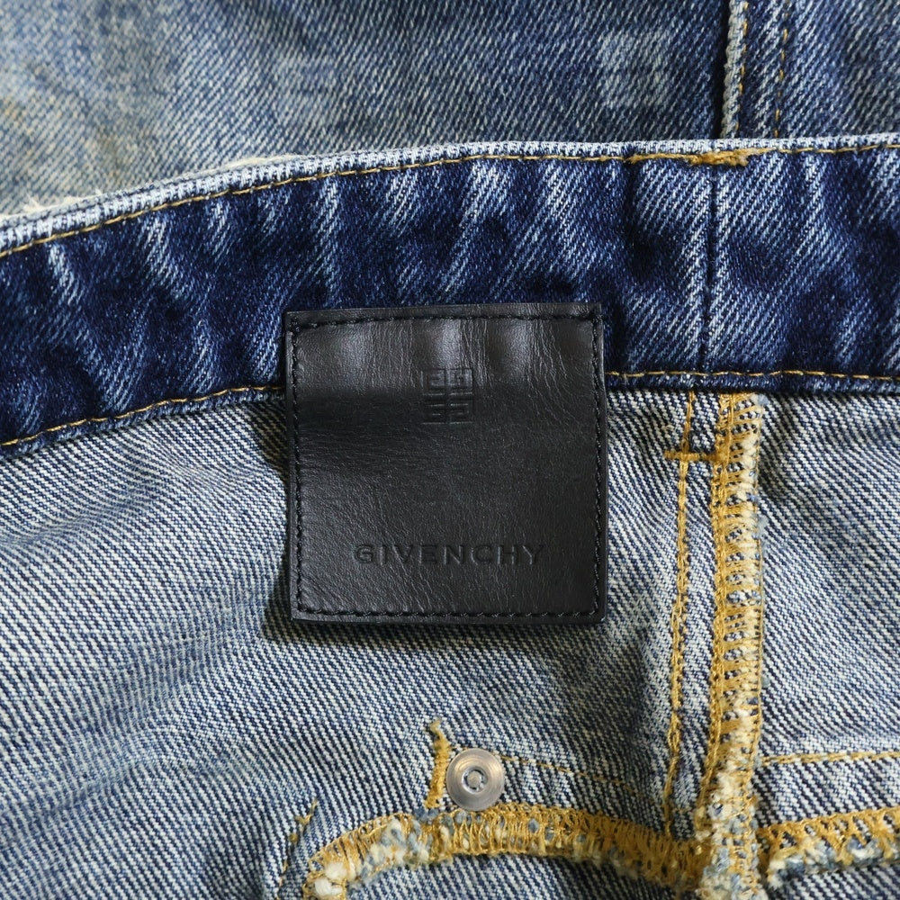 GIVENCHY(ジバンシィ) LOGO PRINT VINTAGE DISTERESSED DENIM MINI SKIRT ロゴプリント ヴィンテージ加工 デニムミニスカート レディース インディゴ BW40KR5Y64