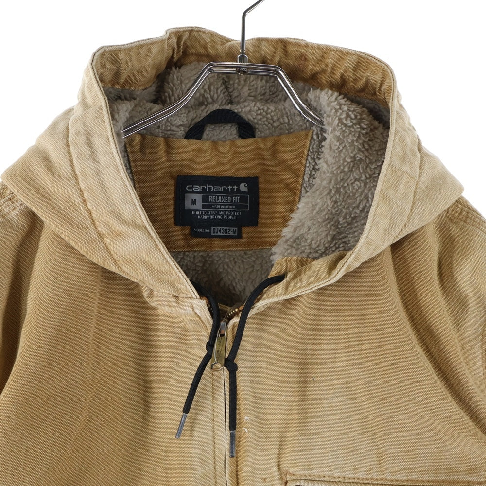 CARHARTT(カーハート) WASHED DUCK SHERPA LINED JACKET ウォッシュドダックシェルパラインドジャケット 裏地ボア ジップアップフーデッドジャケット ブラウン 0J4392-M