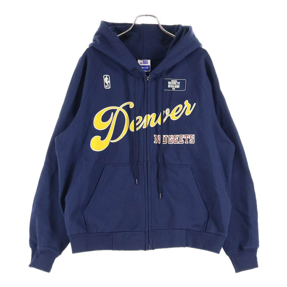 WIND AND SEA(ウィンダンシー) 23AW ×NBA Denver Nuggets エヌビーエー デンバー ナゲッツ ロゴエンブロイダリー ジップアップフーデットパーカー ネイビー/イエロー WDS-C-NBAPO-23-Q4-03
