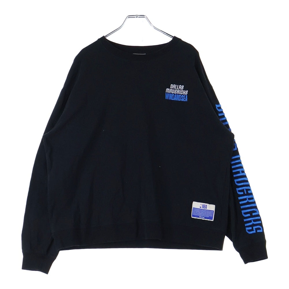 WIND AND SEA(ウィンダンシー) 24AW ×NBA Dallas Mavericks ダラス マーベリックス エヌビーエー ロゴエンブロイダリー ロングスリーブ 長袖Tシャツ ブラック/ブルー WDS-G-NBAB-24-Q3-04