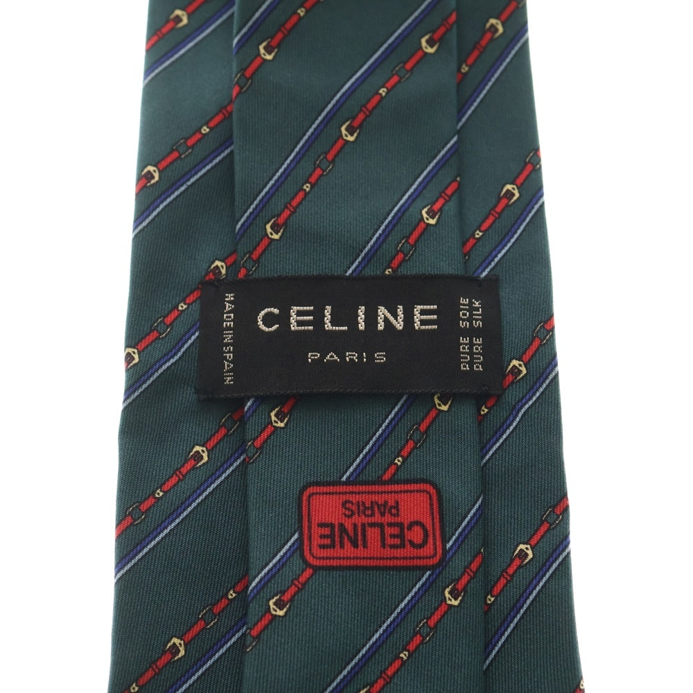 CELINE(セリーヌ) シルク 馬具 ダイアゴナルストライプ ネクタイ グリーン