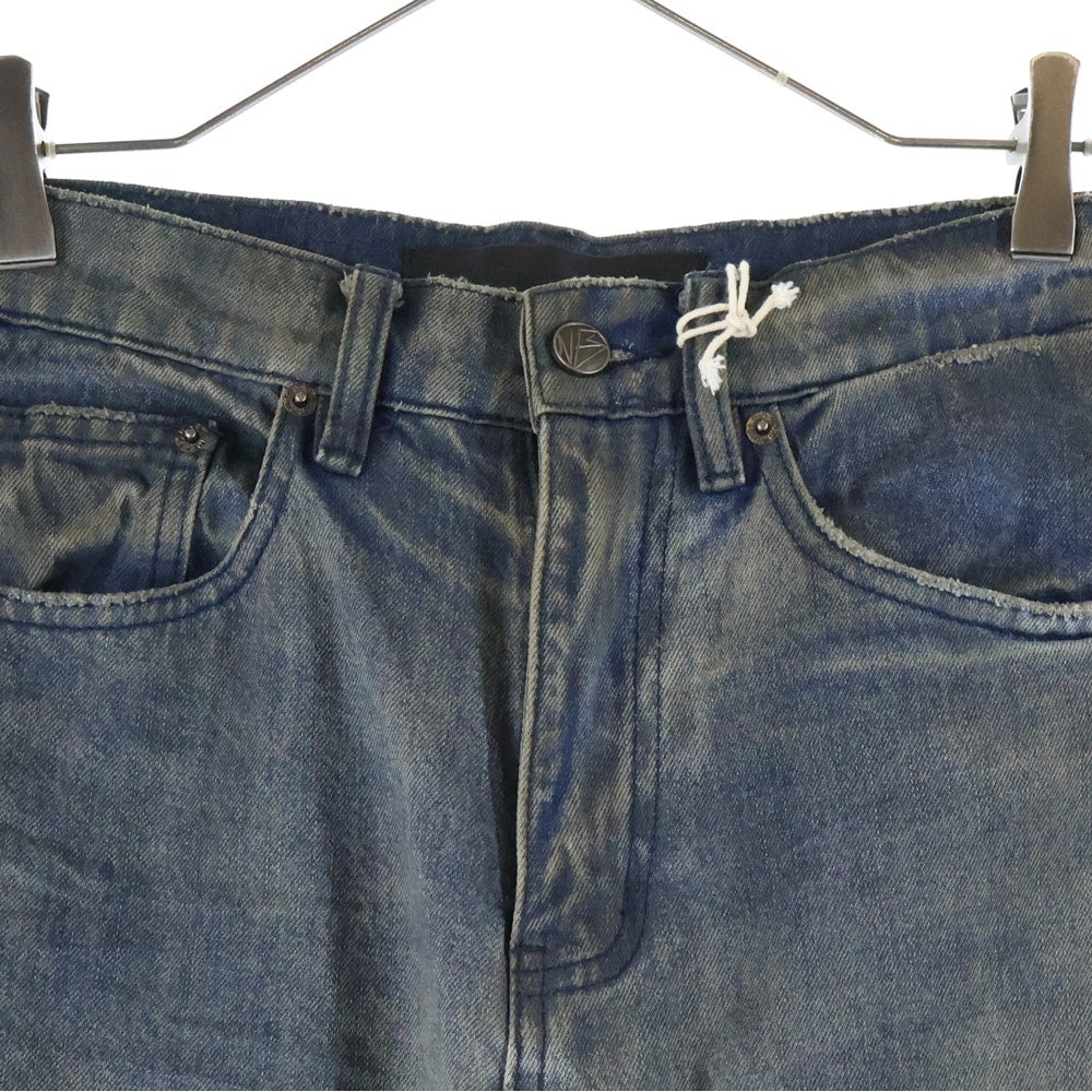 NO/FAITH STUDIOS(ノーフェイスストゥディオス) BASIC USED DENIM ベーシック ユーズド加工 ジップフライ ワイドデニムパンツ インディゴ BSUD03-BLK
