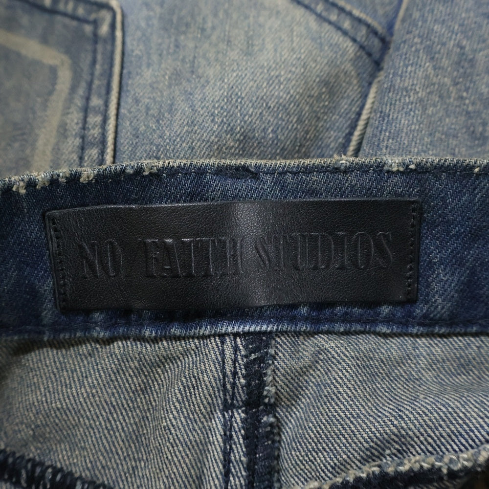 NO/FAITH STUDIOS(ノーフェイスストゥディオス) BASIC USED DENIM ベーシック ユーズド加工 ジップフライ ワイドデニムパンツ インディゴ BSUD03-BLK