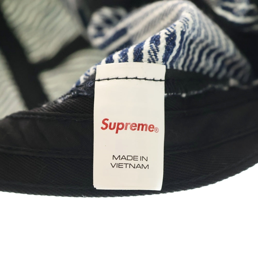 SUPREME(シュプリーム) 24SS ×NEW ERA Denim Camp Cap ニューエラ 総柄 ストライプ ボックスロゴ デニム キャンプ キャップ 帽子 ホワイト/インディゴ