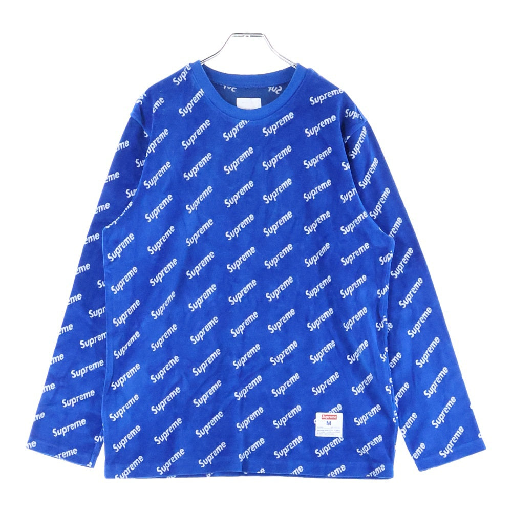 SUPREME(シュプリーム) 17AW Velour Diagonal logo L/S Top ベロアダイアゴナルロゴ ロングスリーブ長袖Tシャツ カットソー ブルー/ホワイト