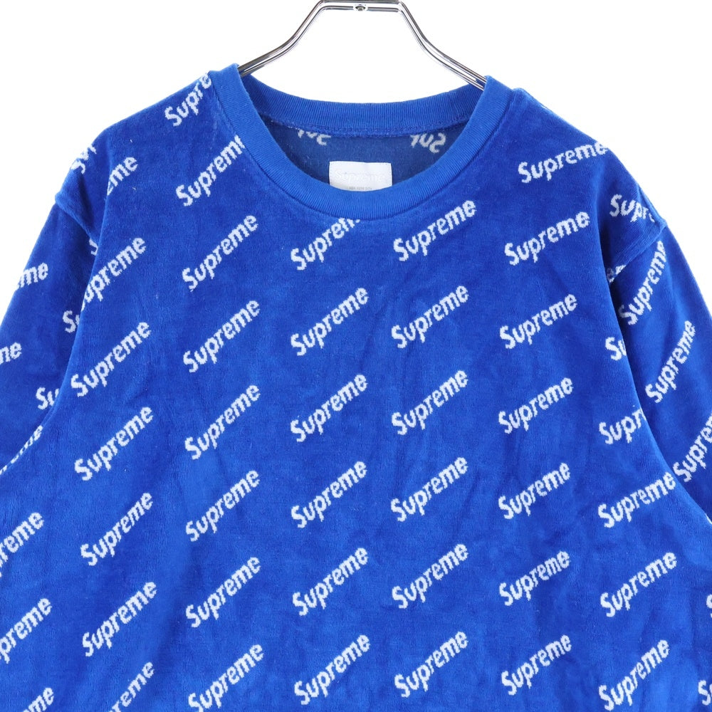 SUPREME(シュプリーム) 17AW Velour Diagonal logo L/S Top ベロアダイアゴナルロゴ ロングスリーブ長袖Tシャツ カットソー ブルー/ホワイト