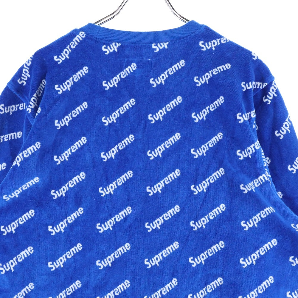 SUPREME(シュプリーム) 17AW Velour Diagonal logo L/S Top ベロアダイアゴナルロゴ ロングスリーブ長袖Tシャツ カットソー ブルー/ホワイト