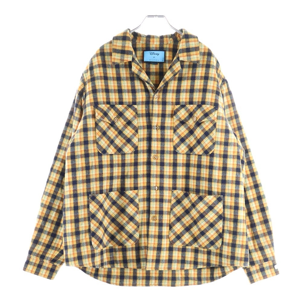 GUCCI(グッチ) 21SS ×Disney PLAID LONG SLEEVE SHIRT ディズニー バックキャラクター刺繍 チェック柄 中綿 シャツジャケット イエロー 638805 ZAGG6