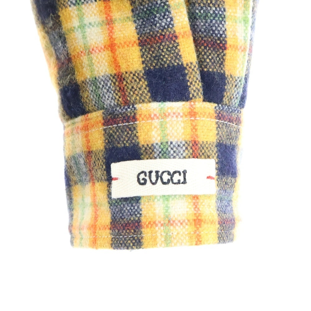 GUCCI(グッチ) 21SS ×Disney PLAID LONG SLEEVE SHIRT ディズニー バックキャラクター刺繍 チェック柄 中綿 シャツジャケット イエロー 638805 ZAGG6