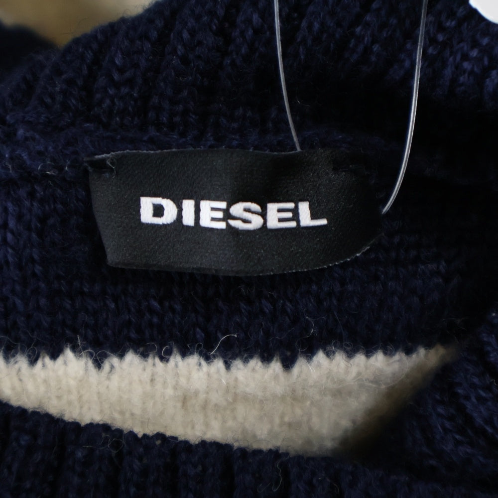 DIESEL(ディーゼル) アルパカ混 ハイネック ボーダーニット セーター ネイビー/ホワイト