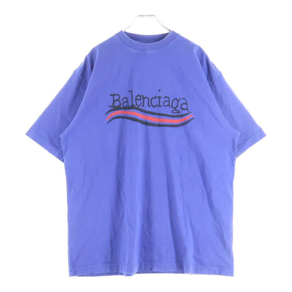 BALENCIAGA(バレンシアガ) 22AW Handwritten Campaign Logo T-Shirt ハンドライティング キャンペーンロゴ クルーネック 半袖Tシャツ カットソー ブルー 641675 TNVE7