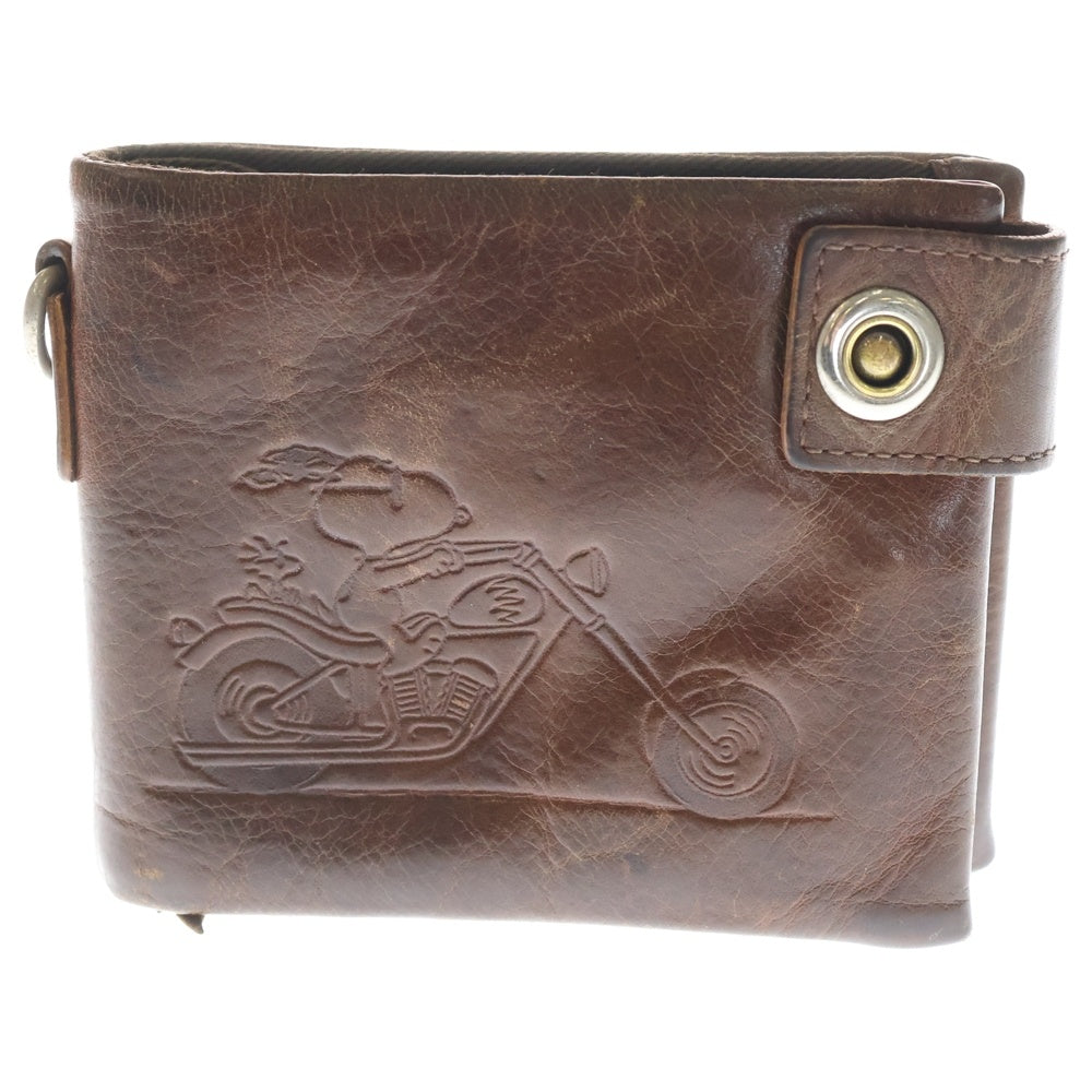 NO BRAND(ノーブランド) SNOOPY スヌーピー レザー 二つ折り財布 コンパクトウォレット ブラウン