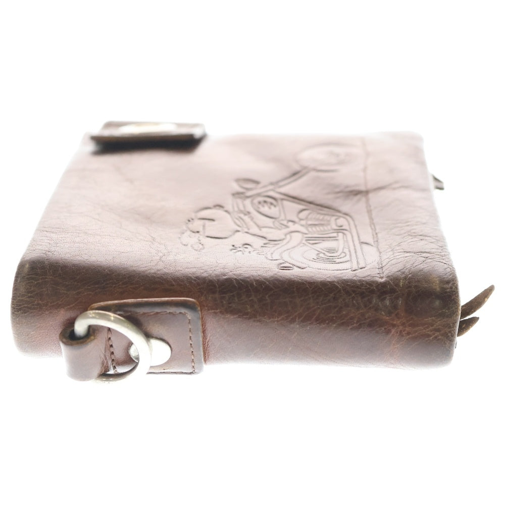 NO BRAND(ノーブランド) SNOOPY スヌーピー レザー 二つ折り財布 コンパクトウォレット ブラウン