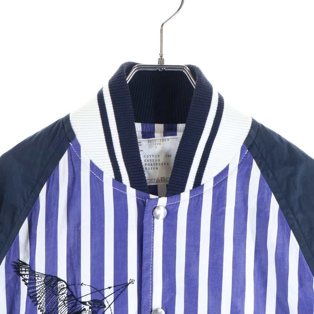 Sacai(サカイ) 19SS ×DR.WOO ドクター ウー フロントエンブロイダリーデザイン ストライプ柄 7B シャツブルゾン ブルー/ホワイト 19-01948M