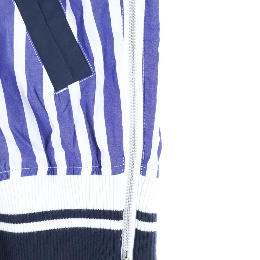 Sacai(サカイ) 19SS ×DR.WOO ドクター ウー フロントエンブロイダリーデザイン ストライプ柄 7B シャツブルゾン ブルー/ホワイト 19-01948M