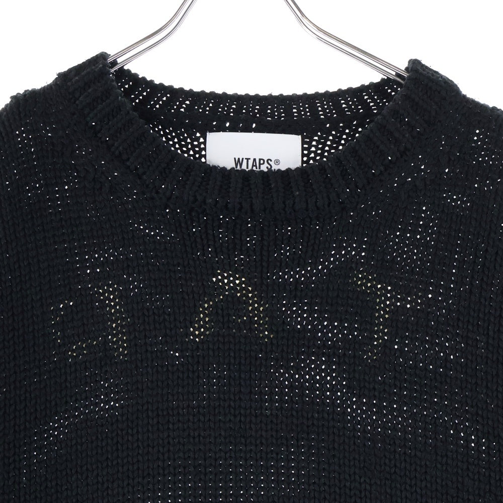 WTAPS(ダブルタップス) 23AW CREW NECK 01 SWEATER POLY. T-ROCK バックロゴエンブロイダリー クルーネックニットスウェット セーター ブラック 232MADT-KNM04