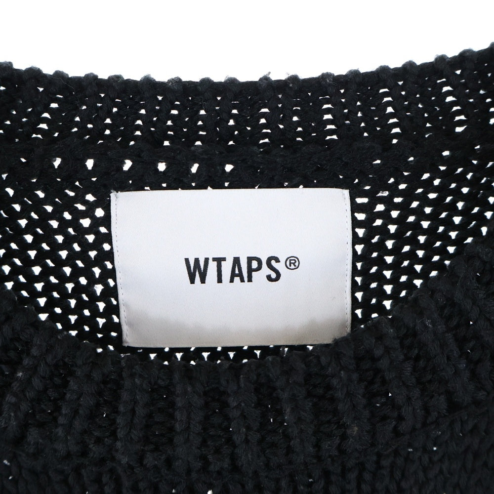 WTAPS(ダブルタップス) 23AW CREW NECK 01 SWEATER POLY. T-ROCK バックロゴエンブロイダリー クルーネックニットスウェット セーター ブラック 232MADT-KNM04