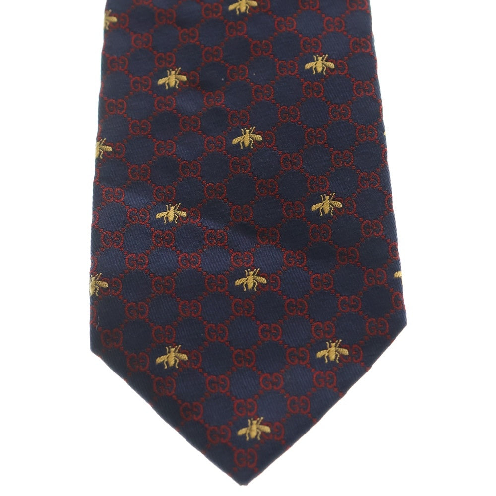 GUCCI(グッチ) BEE インターロッキングG 総柄 ネクタイ ネイビー/レッド