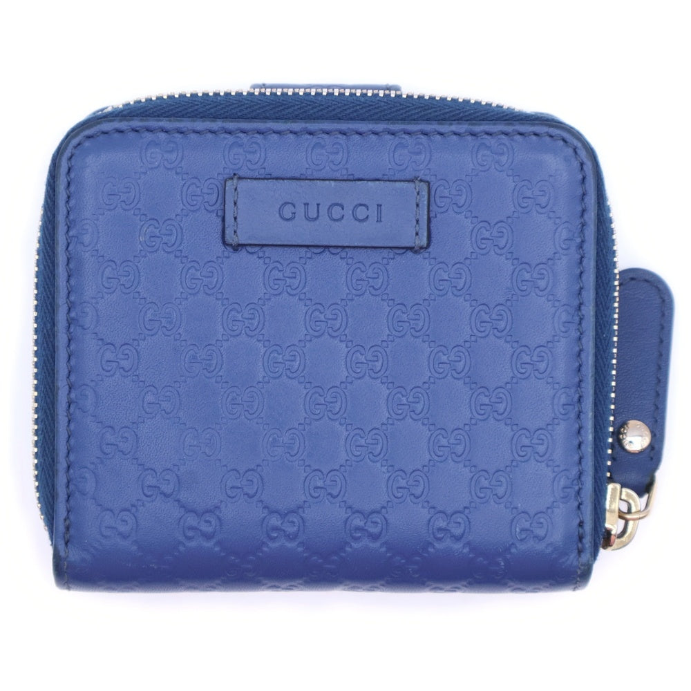 GUCCI(グッチ) マイクログッチシマ エンボス GG 総柄 レザーウォレット 二つ折り財布 ブルー 449395