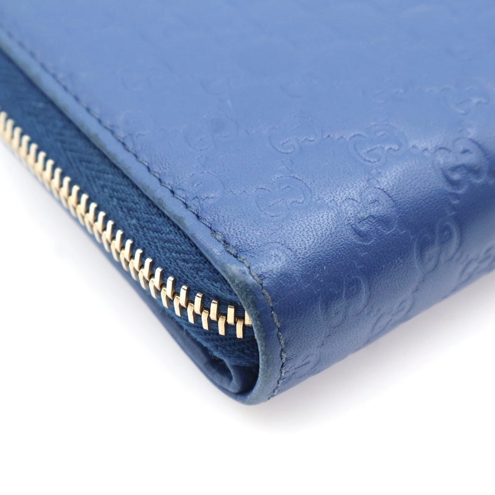 GUCCI(グッチ) マイクログッチシマ エンボス GG 総柄 レザーウォレット 二つ折り財布 ブルー 449395