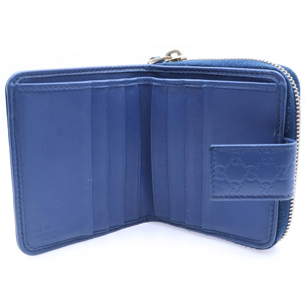 GUCCI(グッチ) マイクログッチシマ エンボス GG 総柄 レザーウォレット 二つ折り財布 ブルー 449395