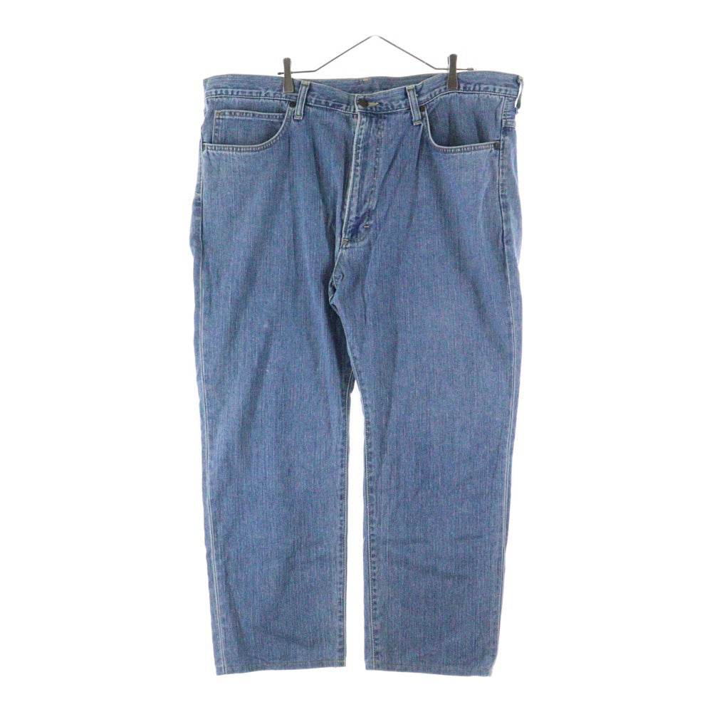 Wrangler(ラングラー) ブラウンロゴパッチ ボタンフライ ストレートデニムパンツ インディゴブルー W0383