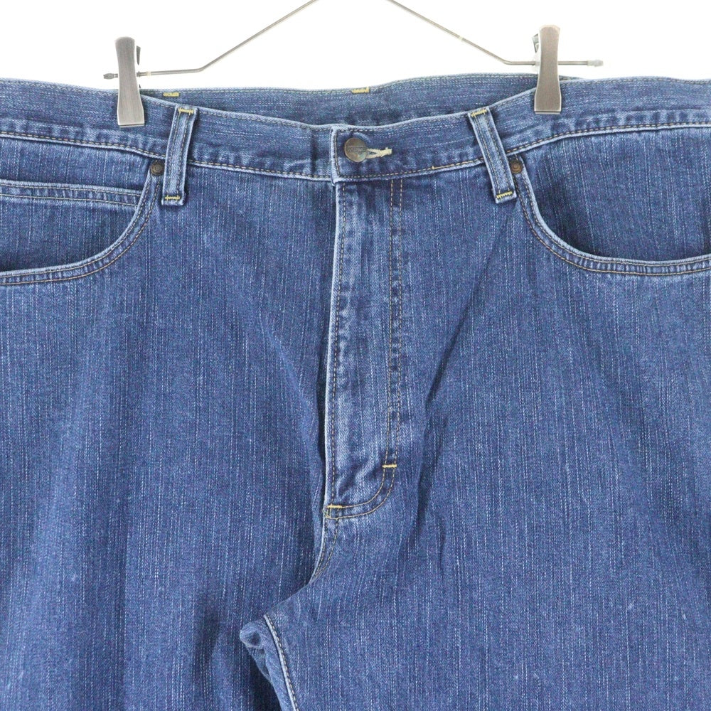 Wrangler(ラングラー) ブラウンロゴパッチ ボタンフライ ストレートデニムパンツ インディゴ W0383