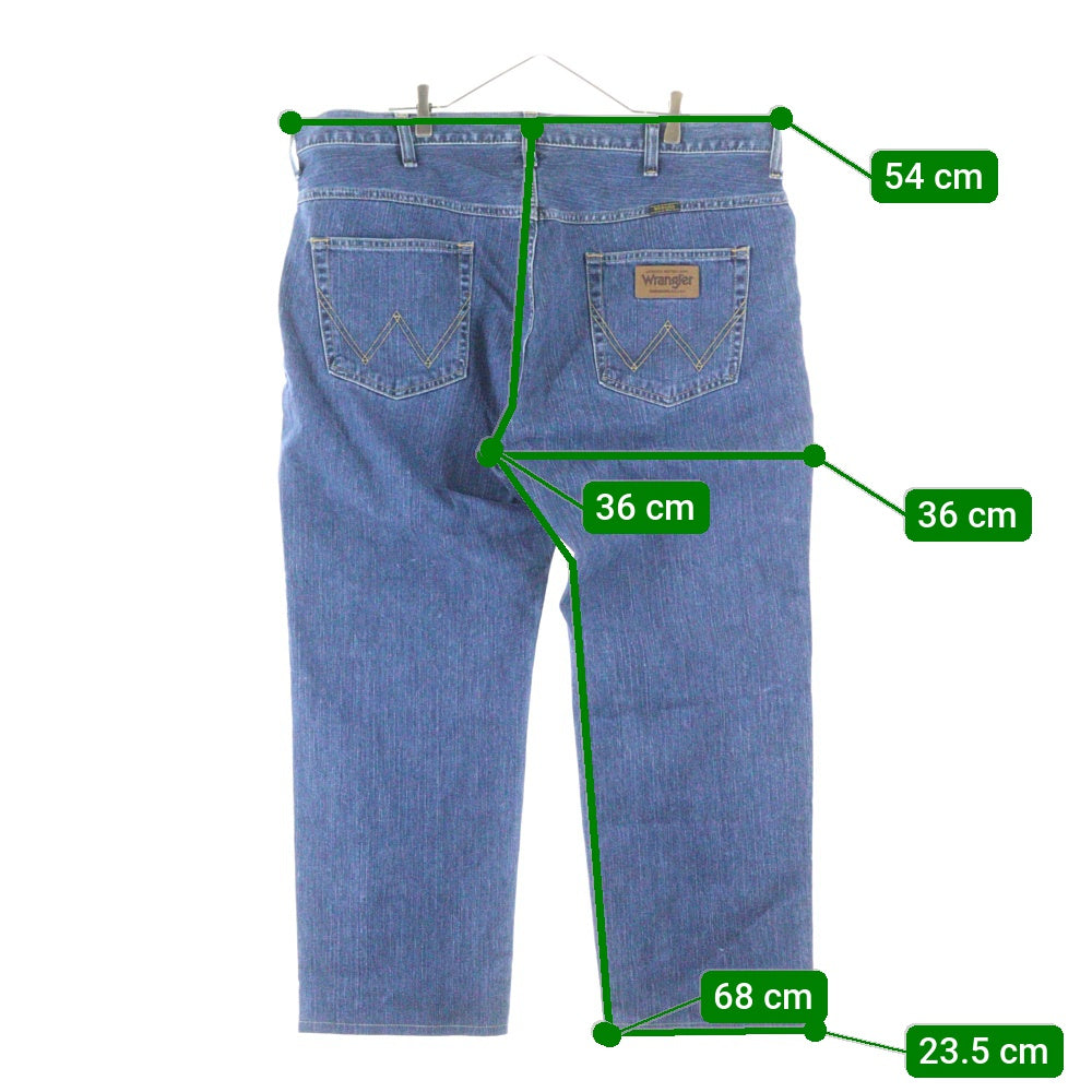 Wrangler(ラングラー) ブラウンロゴパッチ ボタンフライ ストレートデニムパンツ インディゴ W0383