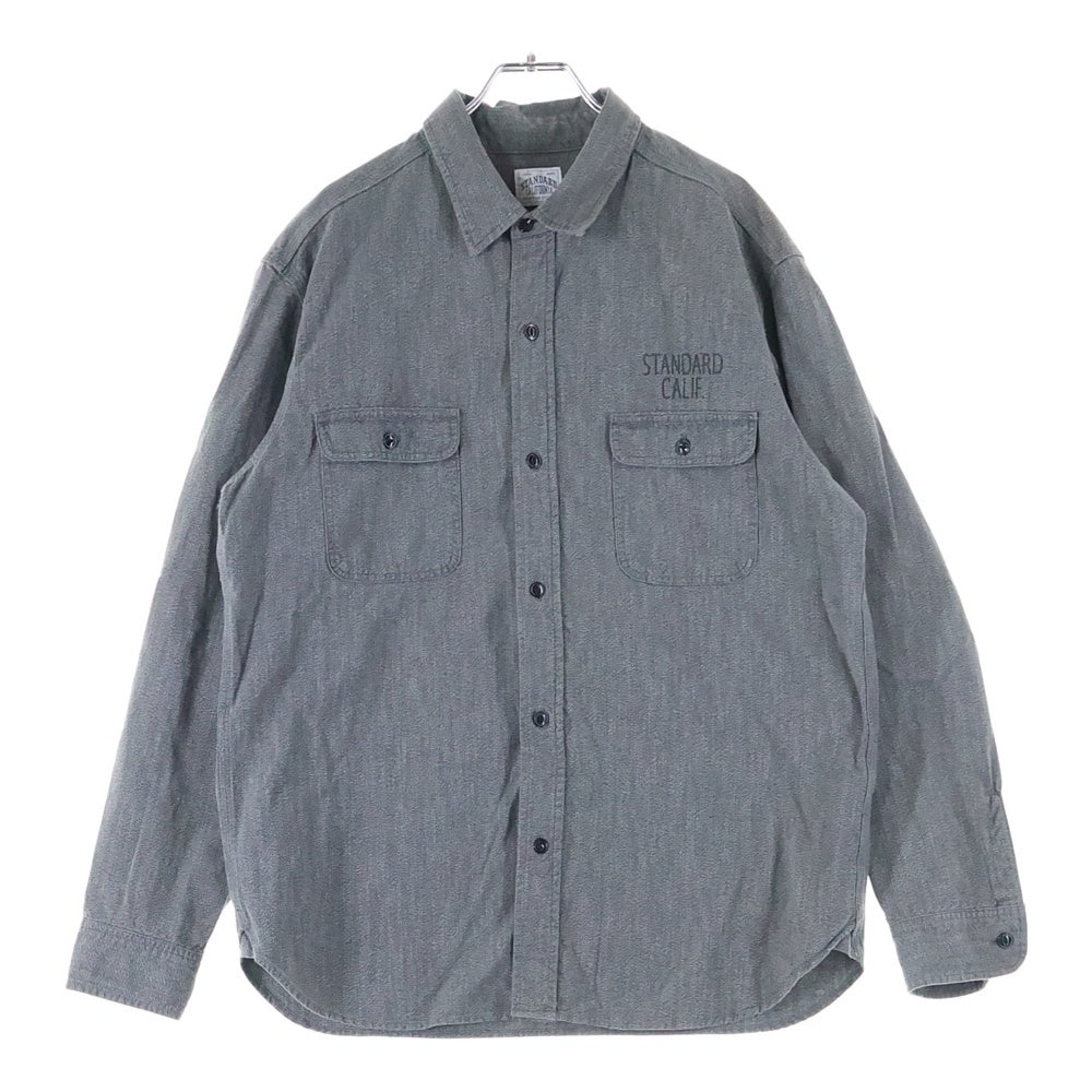 STANDARD CALIFORNIA(スタンダード カリフォルニア) 日本製 フロントロゴ ダブルフラップ コットン 長袖シャツ グレー