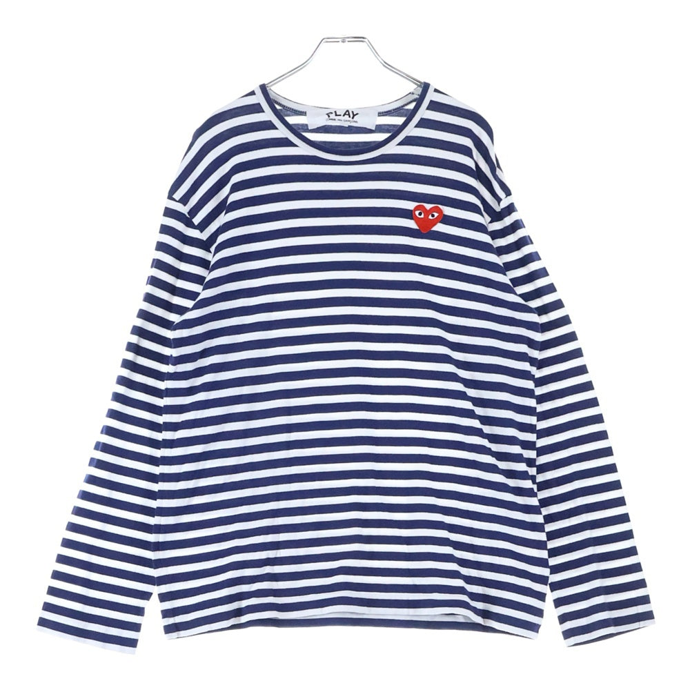 PLAY COMME des GARCONS(プレイコムデギャルソン) AD2022 ハート刺繍 ボーダー コットン 長袖Tシャツ カットソー ネイビー/ホワイト AZ-T010