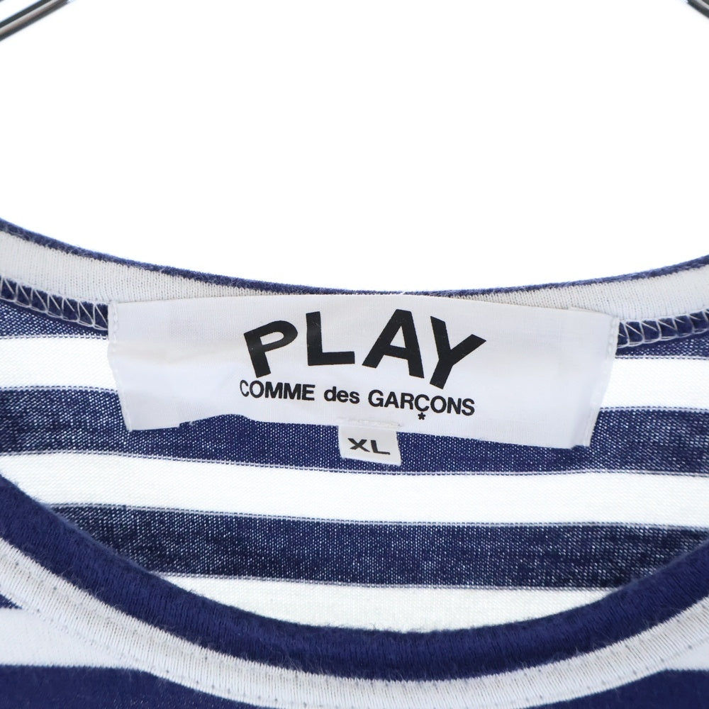 PLAY COMME des GARCONS(プレイコムデギャルソン) AD2022 ハート刺繍 ボーダー コットン 長袖Tシャツ カットソー ネイビー/ホワイト AZ-T010