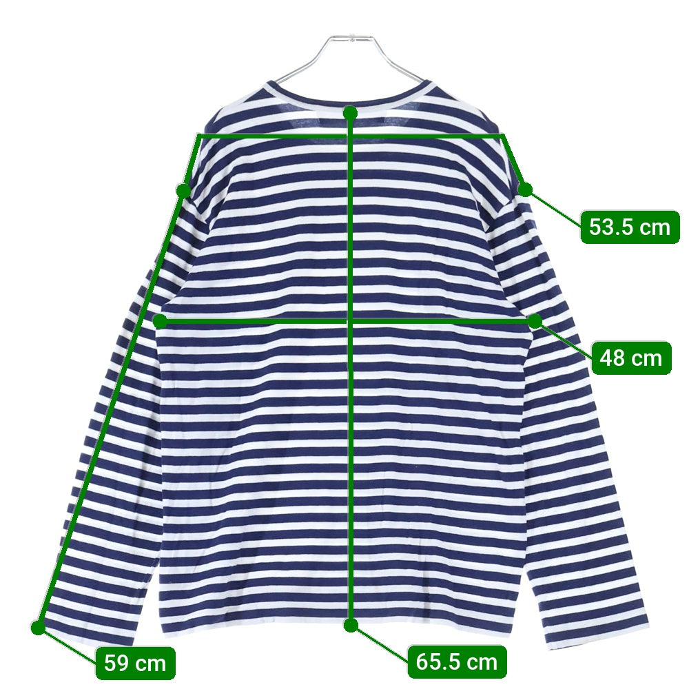 PLAY COMME des GARCONS(プレイコムデギャルソン) AD2022 ハート刺繍 ボーダー コットン 長袖Tシャツ カットソー ネイビー/ホワイト AZ-T010