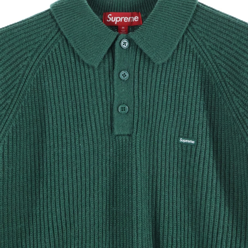 SUPREME(シュプリーム) 24AW Small Box Polo Sweater スモールボックスロゴ ウール混 長袖ニットポロセーター グリーン