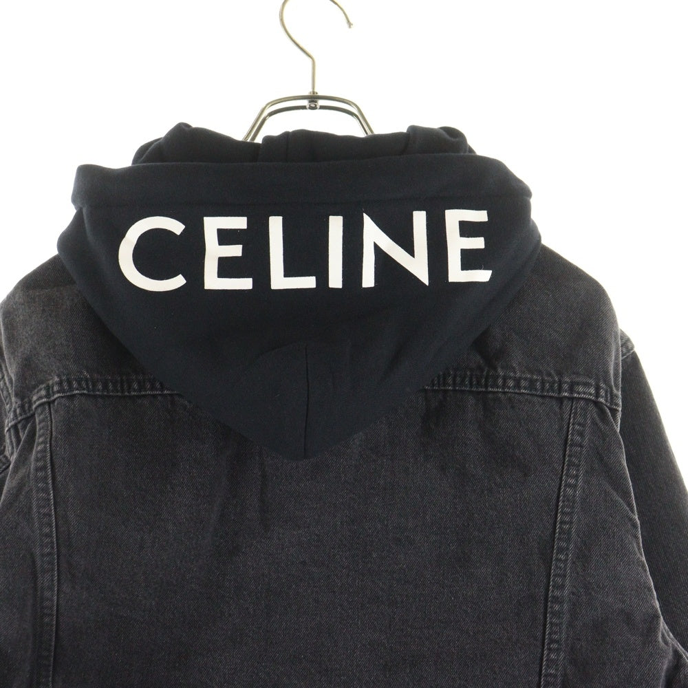 CELINE(セリーヌ) ロゴプリントフーディドッキング デニムトラッカージャケット ブラック 2Q472947F