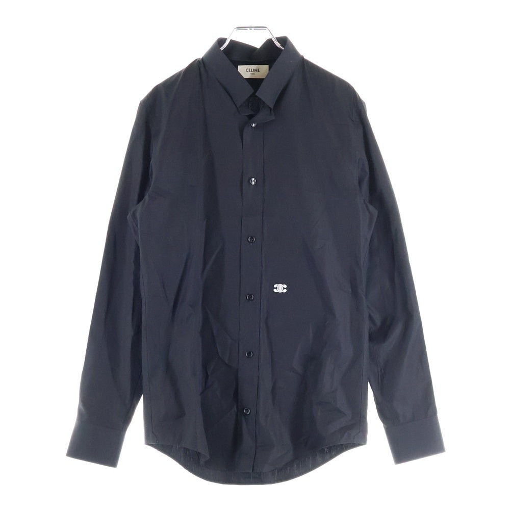 CELINE(セリーヌ) トリオンフ刺繍 インバーテッドカラー ルーズ長袖シャツ ブラック 2C58B091F