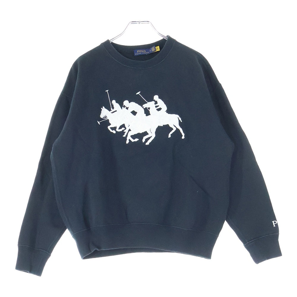 POLO RALPH LAUREN(ポロラルフローレン) トリプル ポニー ロゴエンブロイダリー クルーネック スウェット トレーナー レディース ブラック