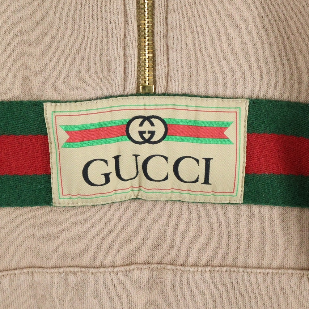 GUCCI(グッチ) ウェブ&GUCCI ラベル付き ハーフジップ プルオーバー スウェット パーカー ベージュ 644656 XJC3W