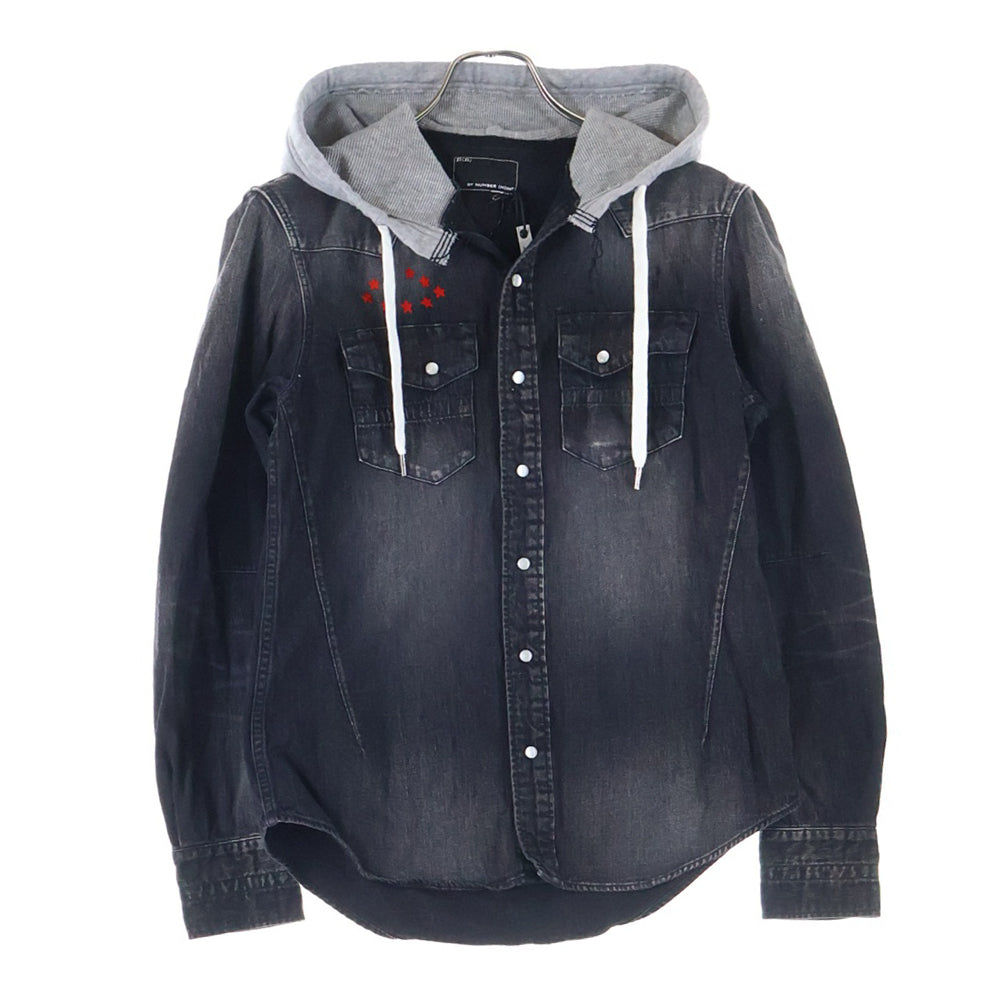 n(n) by NUMBER (N)INE(エヌエヌバイナンバーナイン) スター刺繍 フーデッド ウエスタンデニムシャツ ブラック BH3NNS002