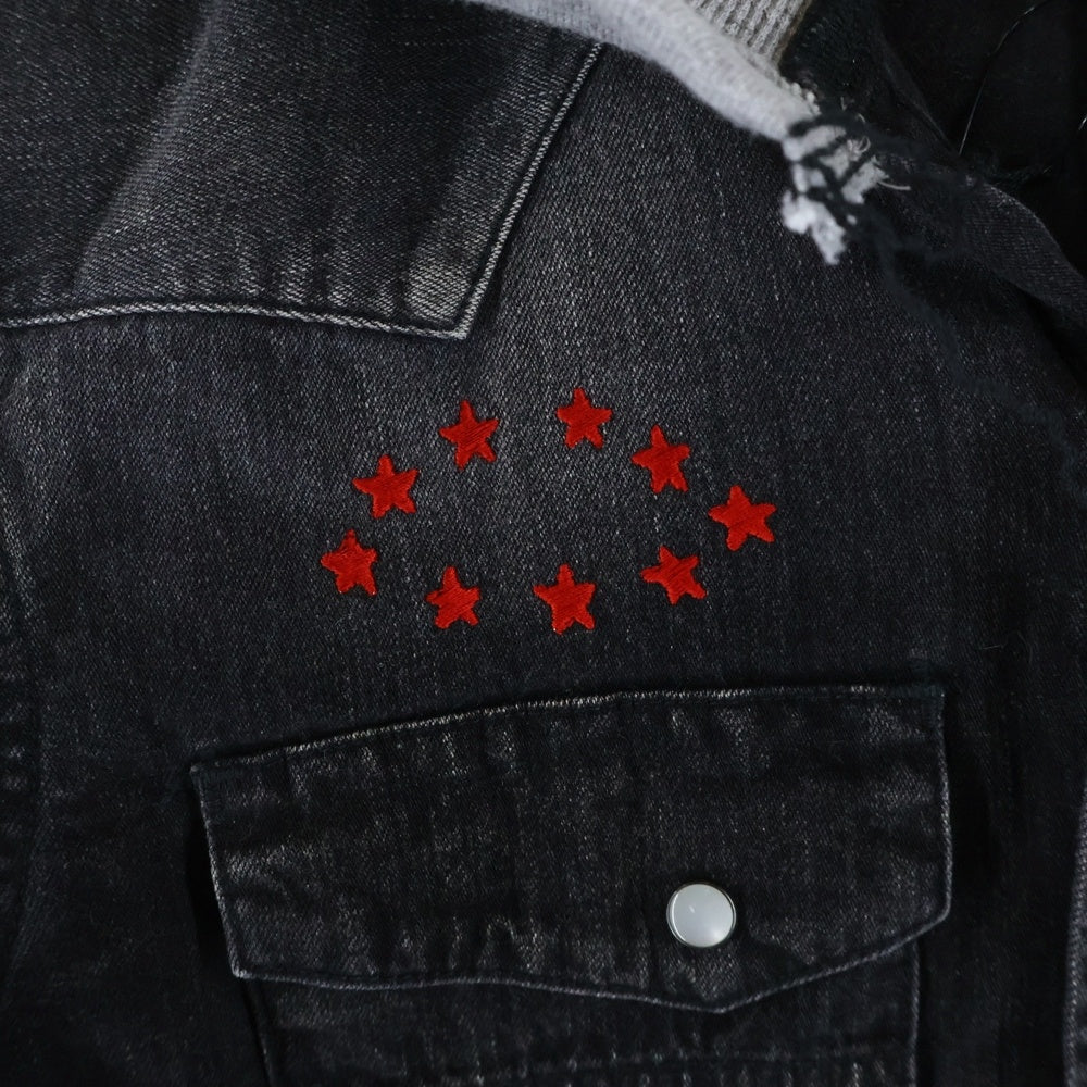 n(n) by NUMBER (N)INE(エヌエヌバイナンバーナイン) スター刺繍 フーデッド ウエスタンデニムシャツ ブラック BH3NNS002