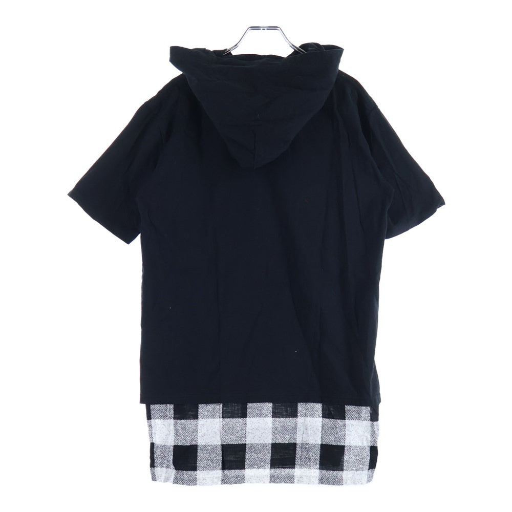 NUMBER (N)INE(ナンバーナイン) 裾チェックレイヤード 半袖フーデッドTシャツ ブラック