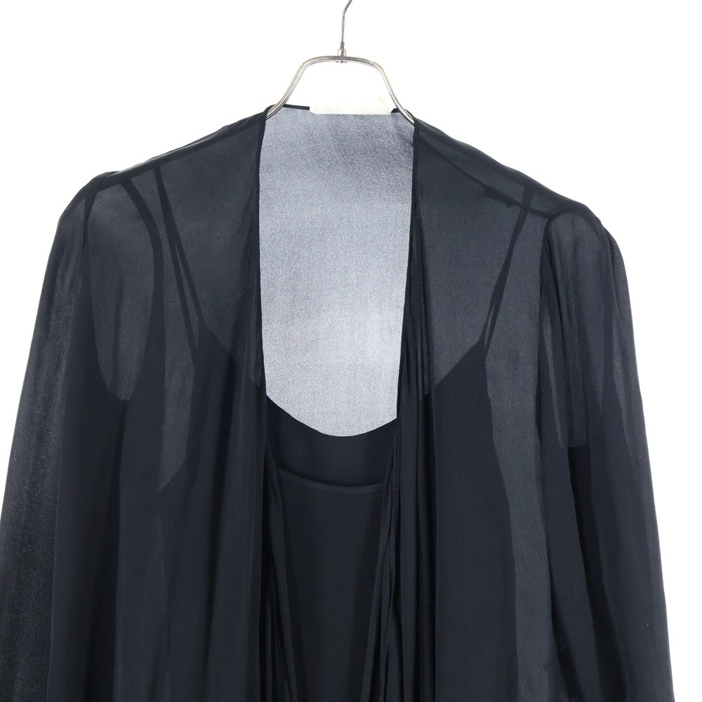 Chloe(クロエ) ノーカラー シアー ドレープ シルク ロングスリーブ 長袖シャツ トップス ブラウス レディース ブラック 11ARO30-11A003