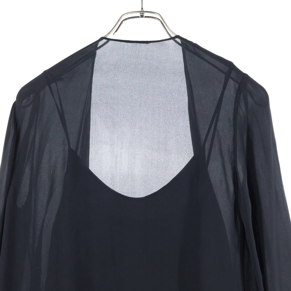 Chloe(クロエ) ノーカラー シアー ドレープ シルク ロングスリーブ 長袖シャツ トップス ブラウス レディース ブラック 11ARO30-11A003