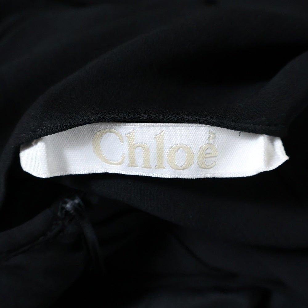 Chloe(クロエ) ノーカラー シアー ドレープ シルク ロングスリーブ 長袖シャツ トップス ブラウス レディース ブラック 11ARO30-11A003
