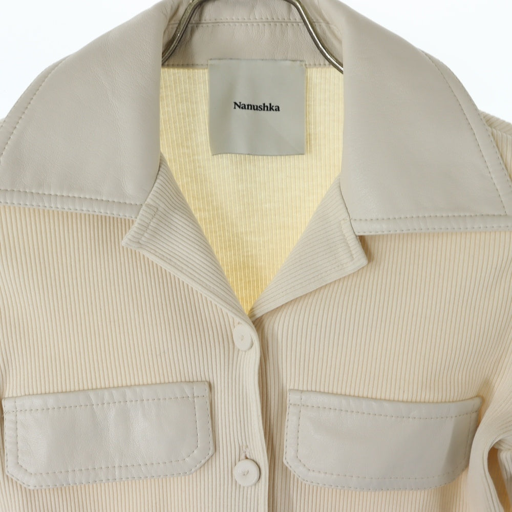 NO BRAND(ノーブランド) Nanushka ナヌシュカ 24SS フェイクレザーカラー リブニットシャツ アイボリー レディース NW24SSSH02171