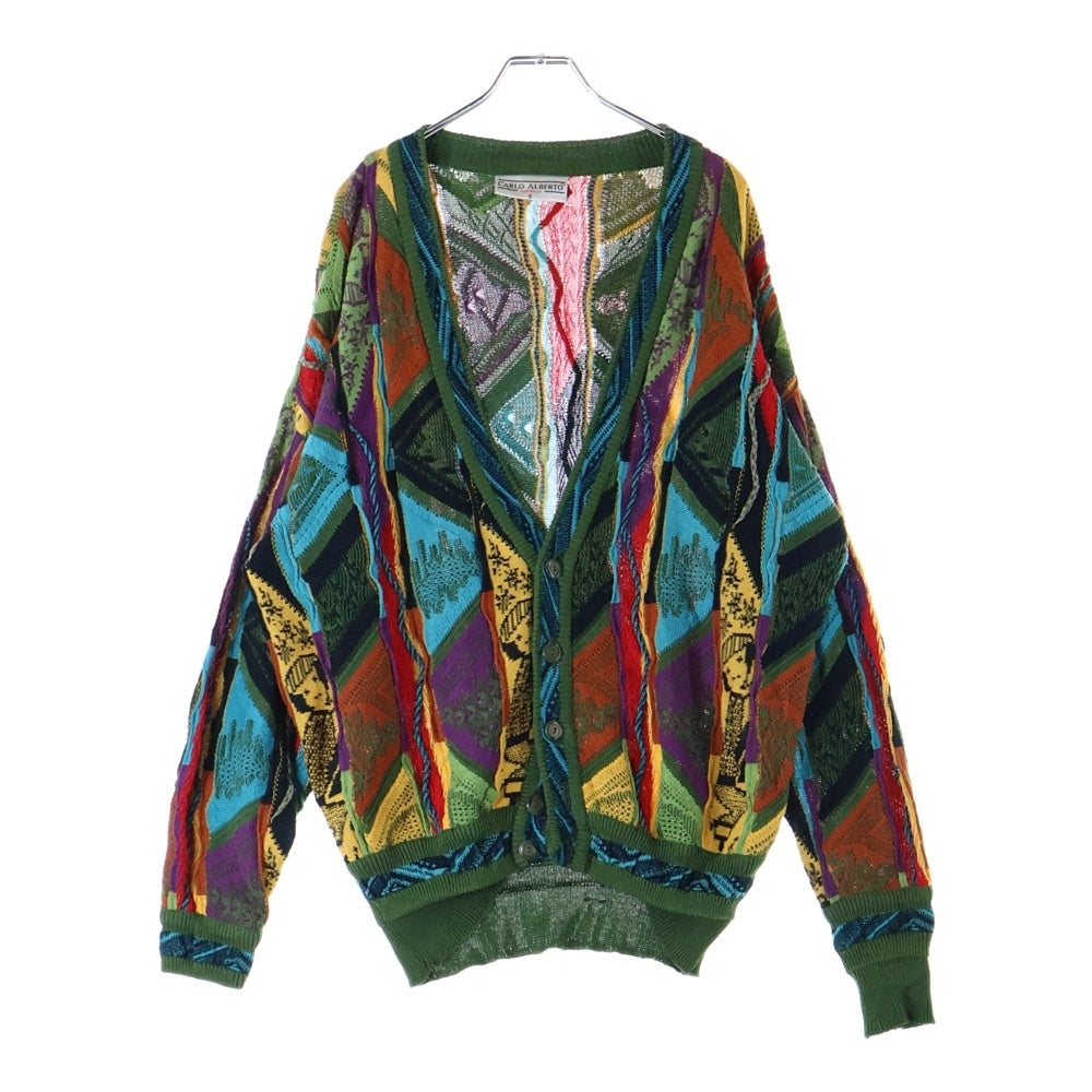 NO BRAND(ノーブランド) CARLO ALBERTO カルロアルベルト オーストラリア製 コットン3Dニット カーディガン マルチカラー