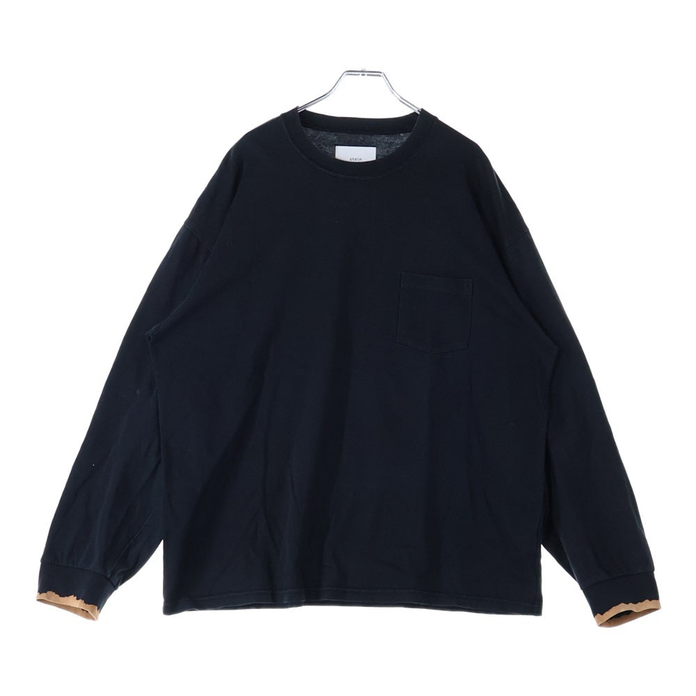 Stein(シュタイン) 胸ポケット ブリーチデザイン クルーネック カットソー 長袖Tシャツ ブラック ST325