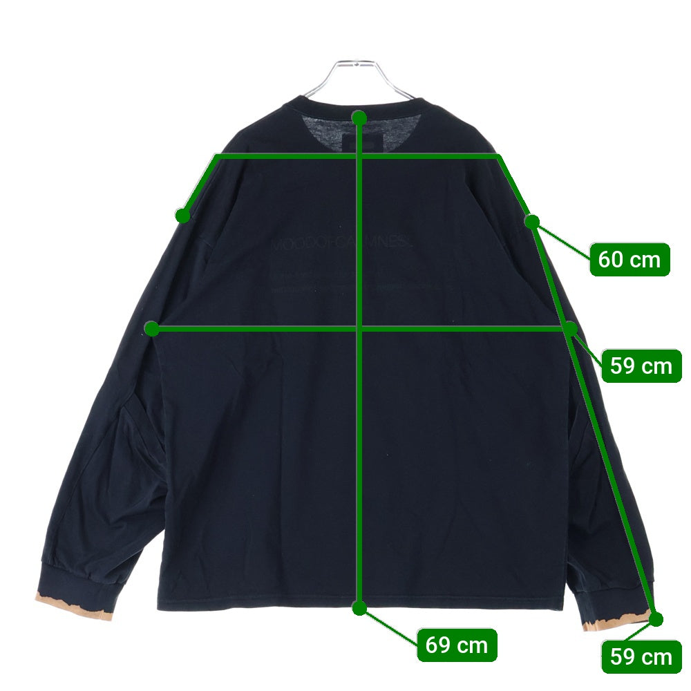 Stein(シュタイン) 胸ポケット ブリーチデザイン クルーネック カットソー 長袖Tシャツ ブラック ST325