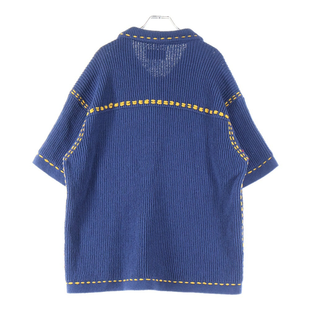 PHINGERIN(フィンガリン) 25SS PG1 BEACH SHIRT ハンドステッチ加工 コットンニット 半袖ビーチシャツ ネイビー PD-251-KN-101