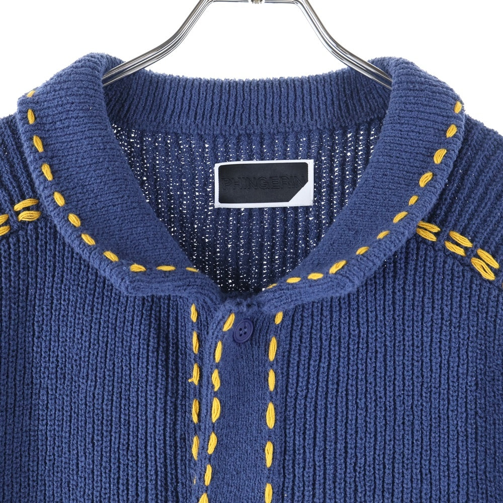 PHINGERIN(フィンガリン) 25SS PG1 BEACH SHIRT ハンドステッチ加工 コットンニット 半袖ビーチシャツ ネイビー PD-251-KN-101